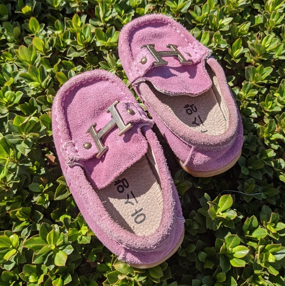Toddler suede loafers Bossy Kidz pink suede "H" shoes. size 22 - Picture 11 of 13